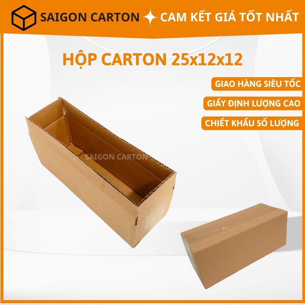 25 Hộp carton đóng gói hàng cho shop size 25X12X12 cm  - sản xuất bởi SÀI GÒN CARTON