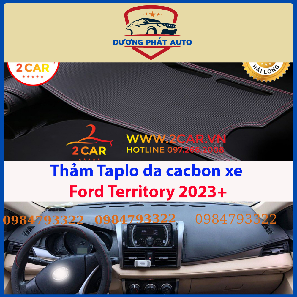 Thảm taplo da carbon xe Ford Territory 2022- 2023 màu đen 3 lớp, có đế chống trượt, chống nắng nóng hiệu quả