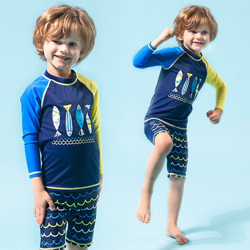 Đồ bơi bé trai DINOKING Bộ bơi cho bé trai tay dài Set quần áo đi tắm biển bể bơi 2 chi tiết trẻ em 2 - 8 tuổi DB39