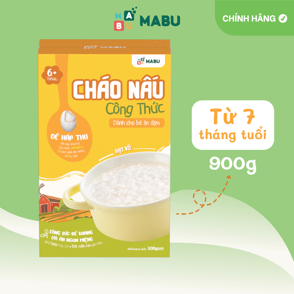 Combo ăn dặm Mabu tăng thô tháng 9 - 10 (2 cháo hạt vỡ  900g + 1 cháo nguyên hạt 900g), bột cháo nấu ăn dặm cho bé