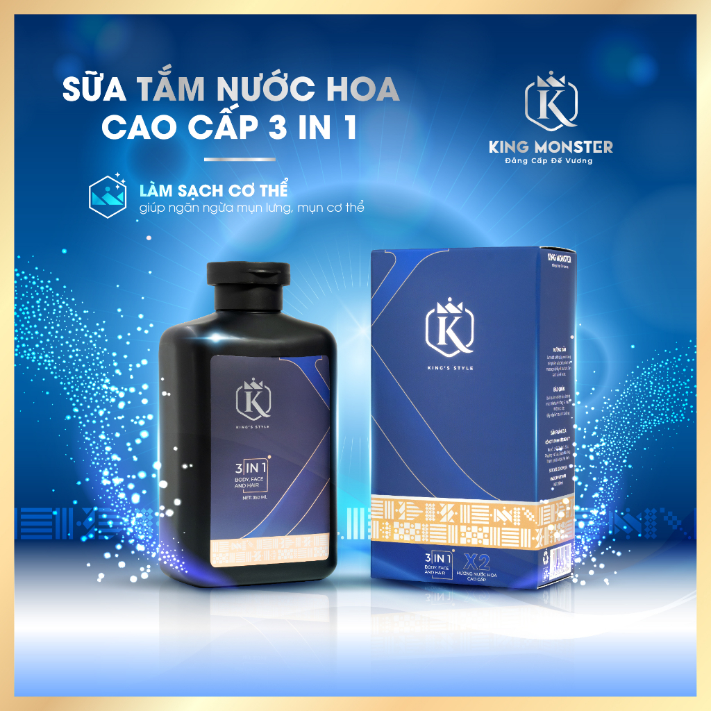 Combo 3 Đẳng Cấp Đế Vương Sữa Tắm 350ml& Xịt thơm miêng 10ml & Dung dịch vệ sinh nam 100ml King Monster