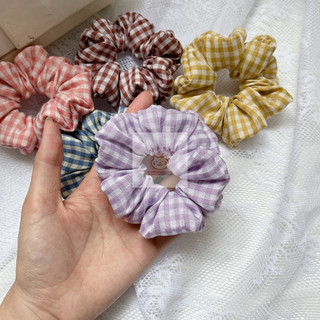 Dây Cột Tóc Gingham Scrunchies Vải Linen Mềm