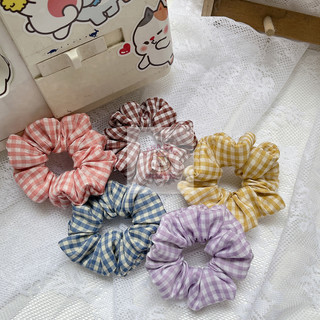 Dây Cột Tóc Gingham Scrunchies Vải Linen Mềm