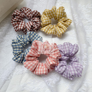 Dây Cột Tóc Gingham Scrunchies Vải Linen Mềm