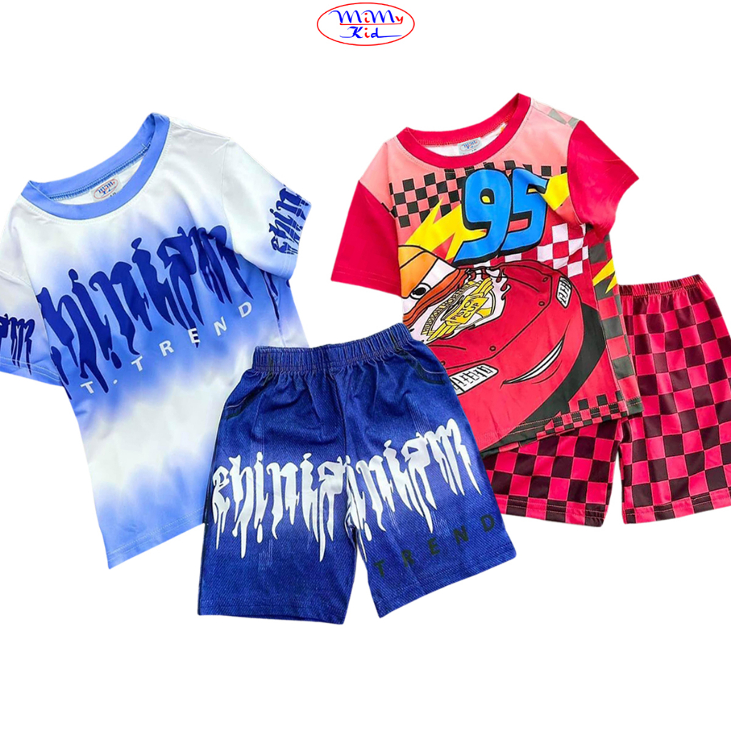 Đồ bộ bé trai in hình 3D quần giả jean vải thun hiệu MIMYKID, quần áo trẻ em - MSSP-B0708T