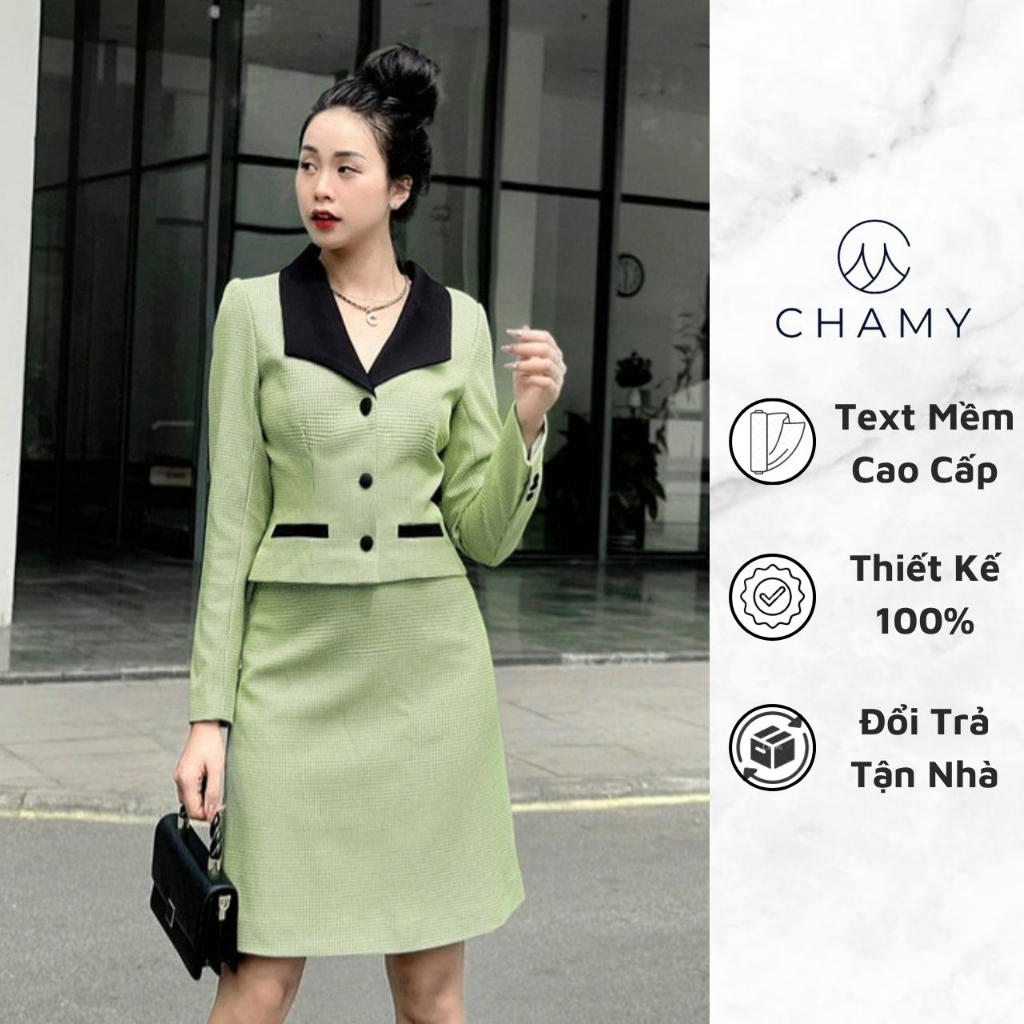 Set 𝐂𝐇𝐀𝐌𝐘 Lemy Thiết Kế Houndstooth Sang Trọng Tôn Dáng Chất Liệu Text Mềm Nhẹ