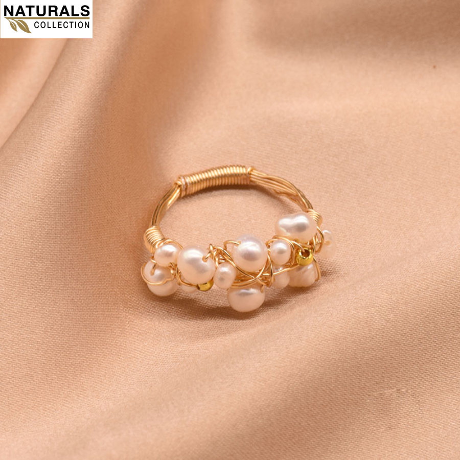 Nhẫn trang sức cao cấp mạ vàng 18K hạt 2mm Naturals Collection thiết kế tinh tế - Handmade Chuẩn xuất khẩu M066