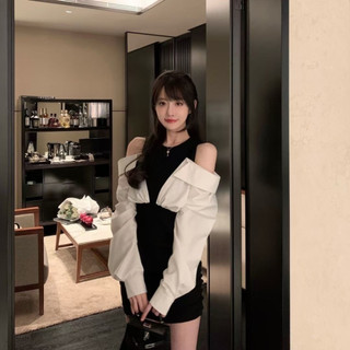 Váy body đen phối tay sơ mi kiểu LuciK Shop DV0004