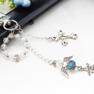 Nhẫn mân côi Simple White Crystal kèm móc khóa đính kèm charm thiên thần handmade MOONGEM, phụ kiện Công Giáo