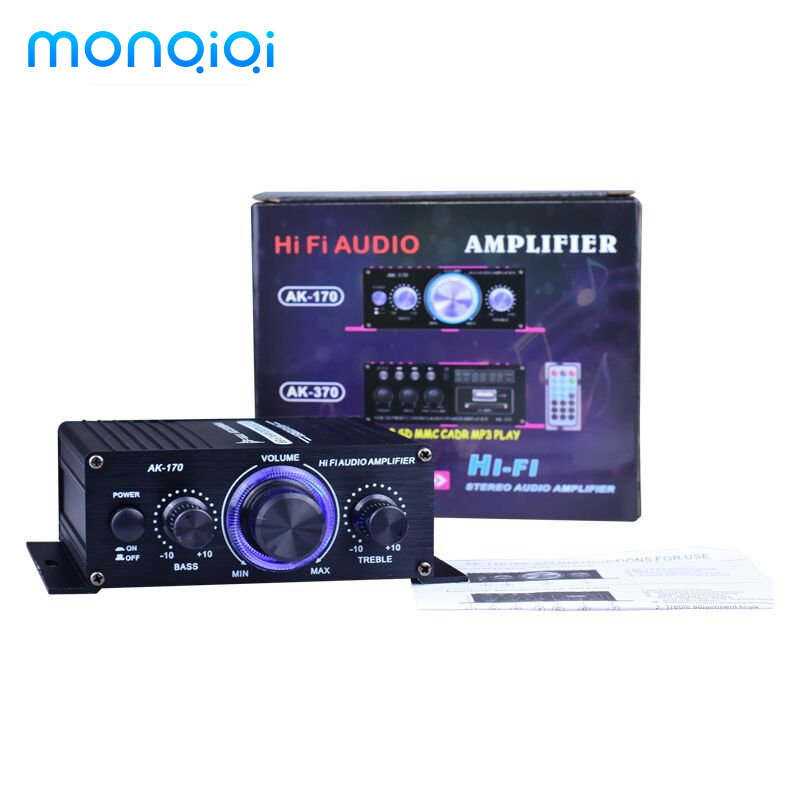 MONQIQI Bộ Khuếch Đại Công Suất Âm Thanh Mini AK170 12V Bộ Thu Âm Thanh Kỹ Thuật Số AMP Kênh Đôi Bass Treble Điều Khiể