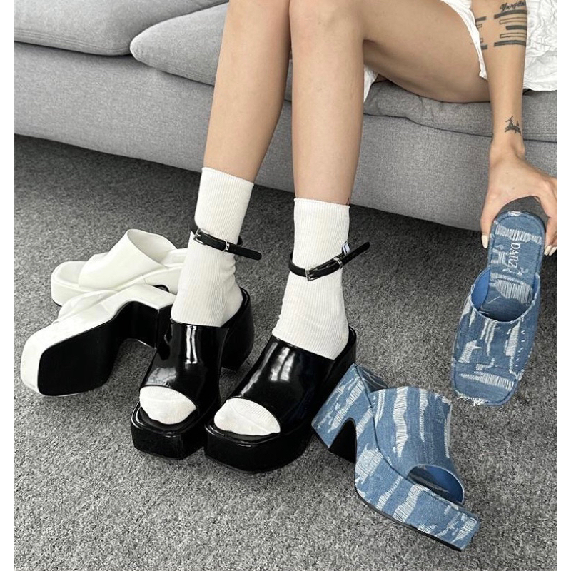 ORDER  🌹 Dép quai ngang da trơn denim , da trơn đế bánh mì 7cm