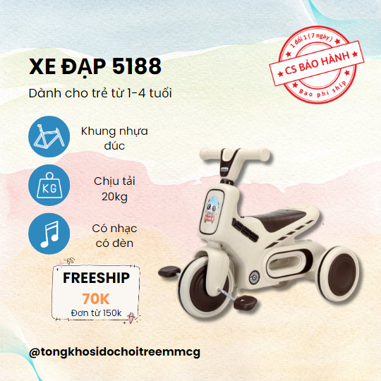 Xe đạp 3 bánh có nhạc có đèn cho bé mã 5188