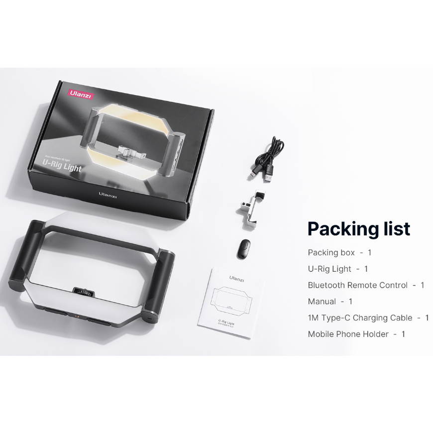 ULANZI U-RIG LIGHT TWO-HANDED - Khung Đèn LED Cầm Tay Dành Cho Điện Thoại, Kèm Remote Bluetooth - Hàng Chính Hãng