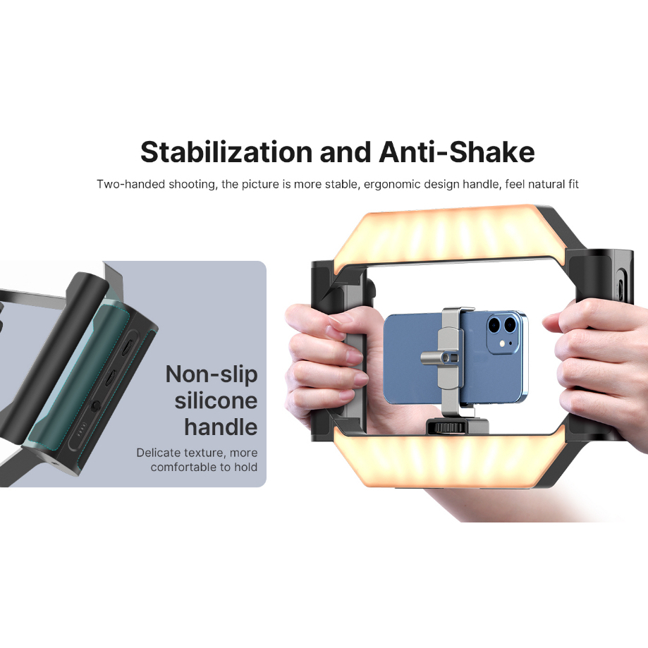 ULANZI U-RIG LIGHT TWO-HANDED - Khung Đèn LED Cầm Tay Dành Cho Điện Thoại, Kèm Remote Bluetooth - Hàng Chính Hãng