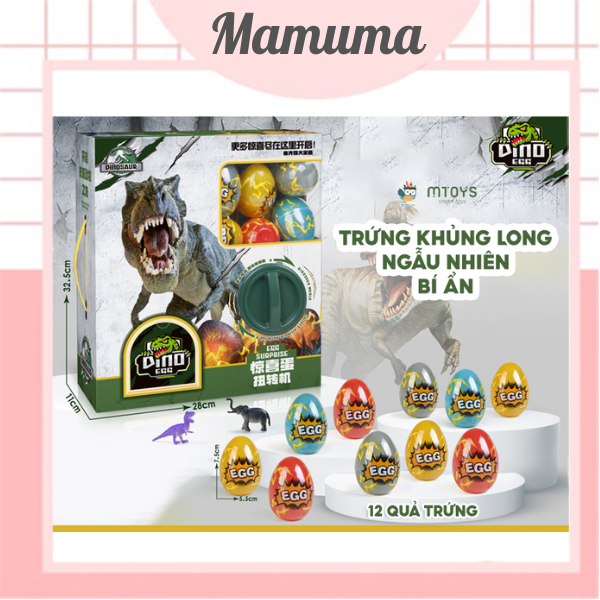 Hộp đồ chơi bộ 12 trứng khủng long phát sáng máy vặn lồng ấp trứng khủng long dạ quang nhiều hình thú vị vui nhộn cho bé