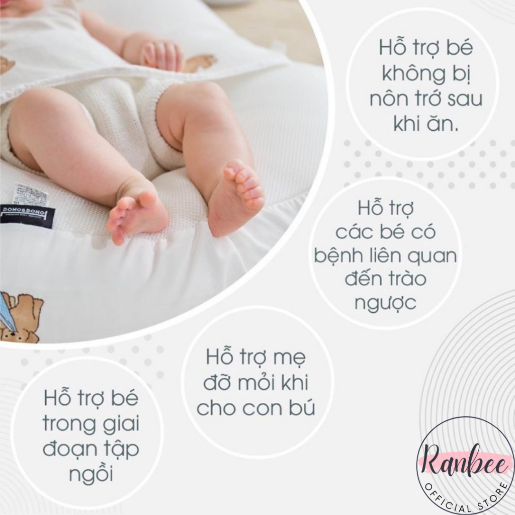 Gối Chống Trào Ngược Cho Bé Ranbee Chất Liệu Xô Muslin Hàn Quốc Mềm Mịn Thoáng Mát