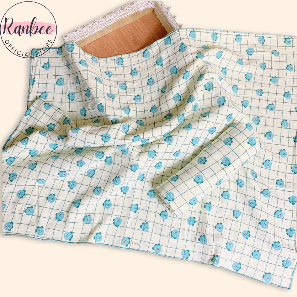 Khăn Tắm Cho Bé Sơ Sinh Ranbee Chất Vải Muslin Hàn 1 lớp 2 lớp mẫu mới 2023 - PN032