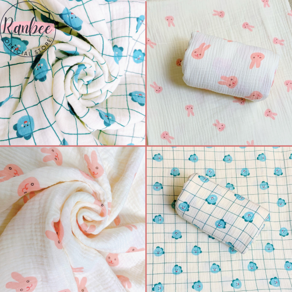 Khăn Tắm Cho Bé Sơ Sinh Ranbee Chất Vải Muslin Hàn 1 lớp 2 lớp mẫu mới 2023 - PN032
