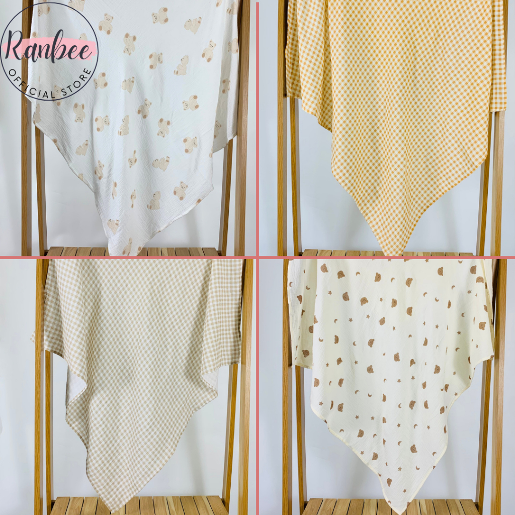 Khăn Tắm Cho Bé Sơ Sinh Ranbee Chất Xô Muslin Hàn 2 lớp