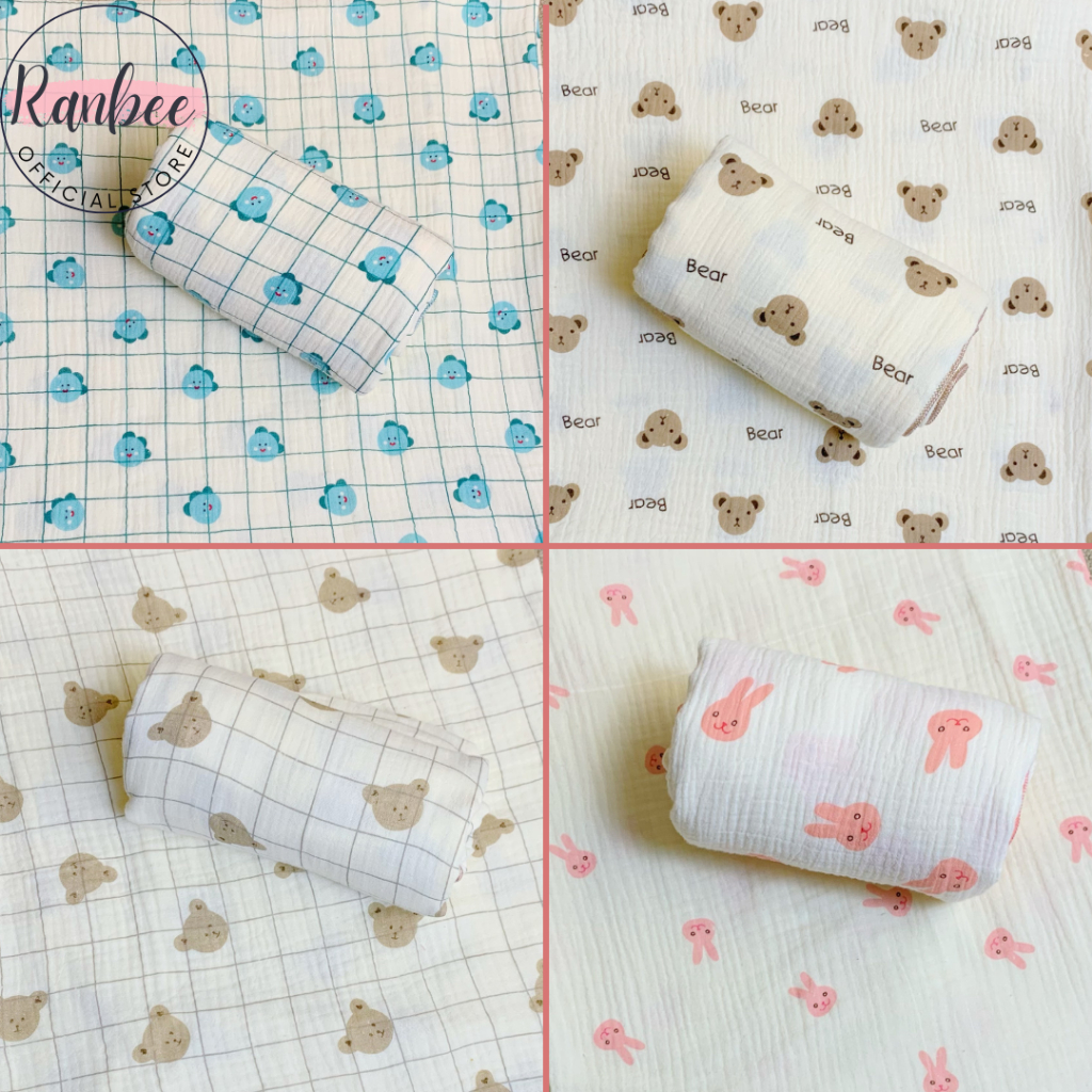 Khăn Tắm Cho Bé Sơ Sinh Ranbee Chất Xô Muslin Hàn 2 lớp