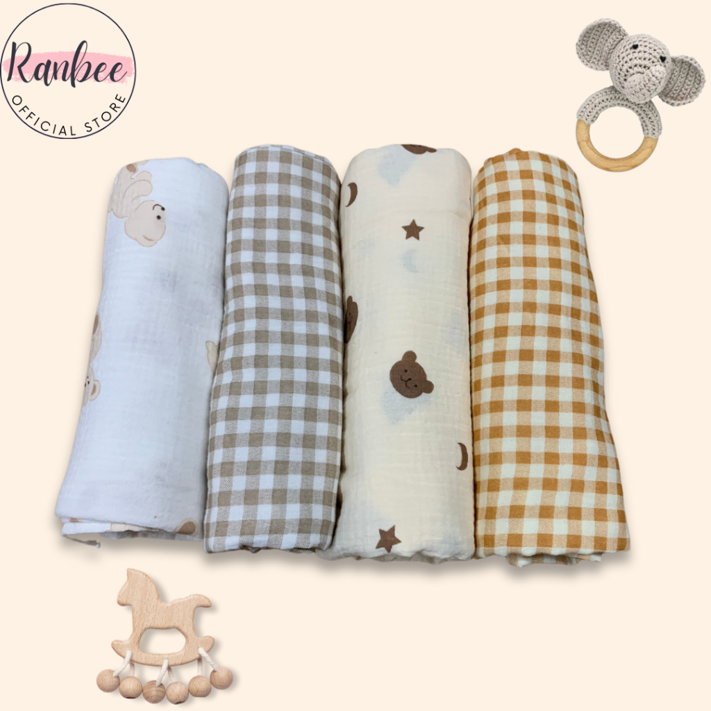 Khăn Tắm Cho Bé Sơ Sinh Ranbee Chất Xô Muslin Hàn 2 lớp