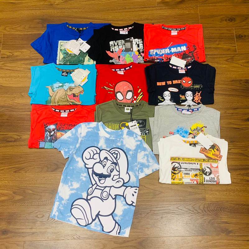 Áo siêu nhân cho bé trai áo cộc tay cho bé trai hàng xuất dư chất liệu cotton hình in siêu nhân đẹp