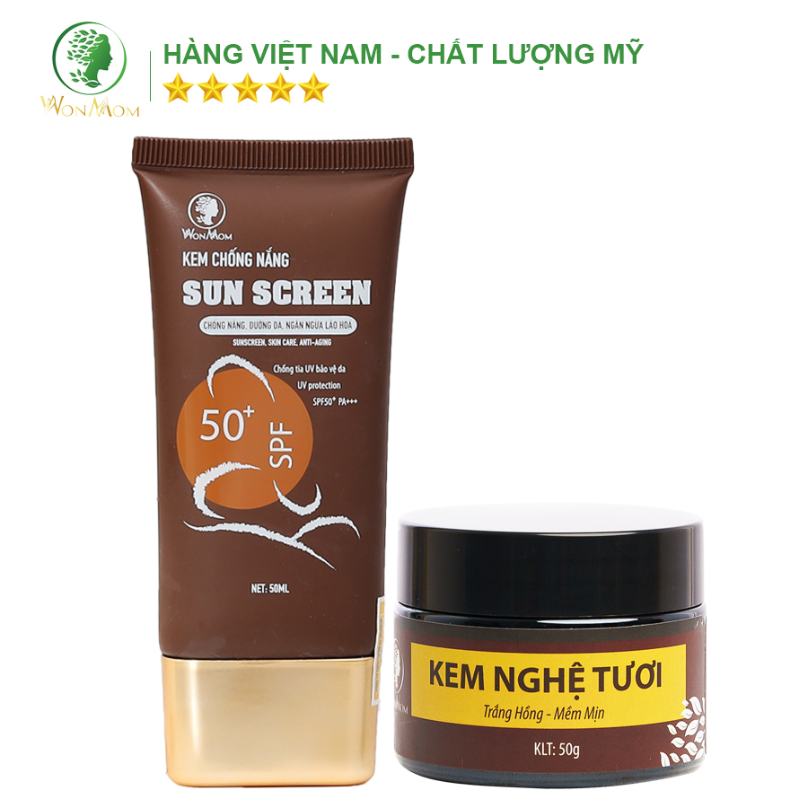 Bộ trắng da, bye nám, chống nắng Wonmom ( 1 Kem nghệ tươi + 1 Kem chống nắng )