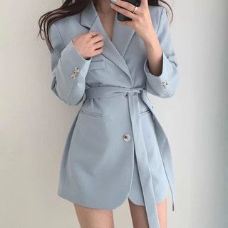 (Hàng Đẹp)Áo khoác vest blazer dáng dài thắt đai thời trang Hàn Quốc-HC368.Ảnh thật 6 hình cuối