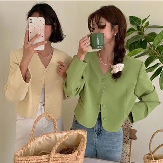 sẵn Be(Hàng Đẹp)Ảnh thật 8 hình cuối-HC605.Áo khoác vest blazer cổ V mùa thu Hàn Quốc