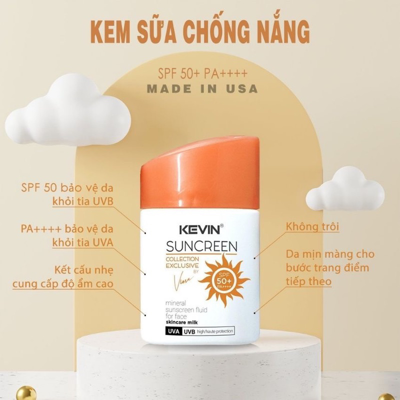 Kem Sữa Chống Nắng Kevin 45g Bảo Vệ Mọi Loại Da, Dưỡng Ẩm, Dễ Thẩm Thấu, Không Gây Bết Dính
