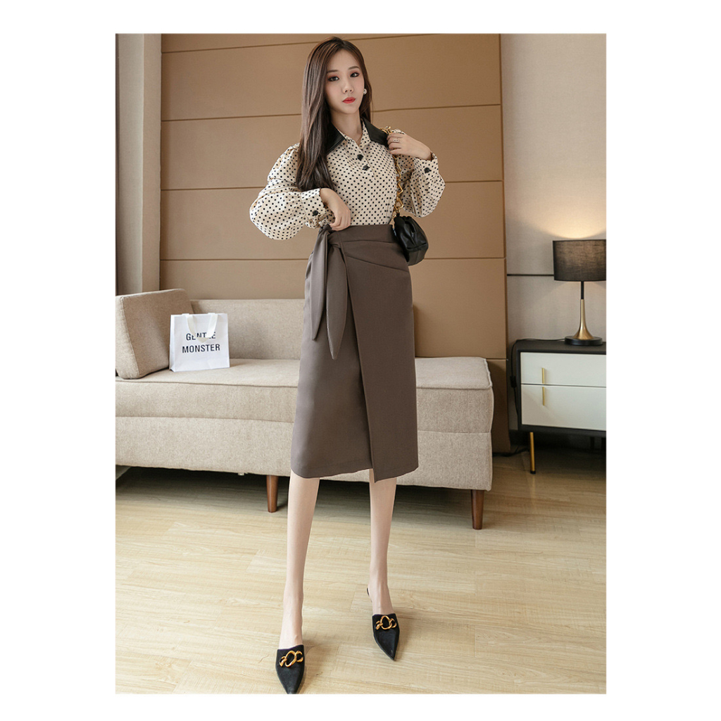 Chân váy công sở dáng bút chì buộc nơ eo dành cho nữ phong cách nhẹ nhàng Hàn Quốc