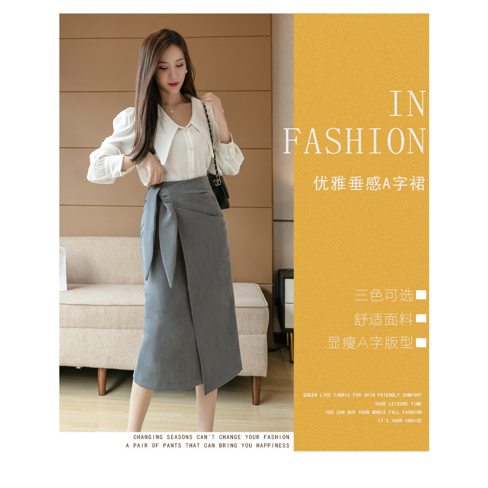 Chân váy công sở dáng bút chì buộc nơ eo dành cho nữ phong cách nhẹ nhàng Hàn Quốc