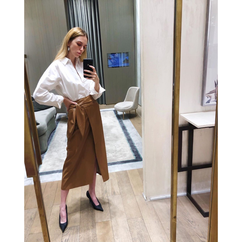 Chân váy công sở dáng bút chì buộc nơ eo dành cho nữ phong cách nhẹ nhàng Hàn Quốc