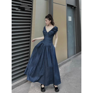 Đầm maxi dài jean trể vai