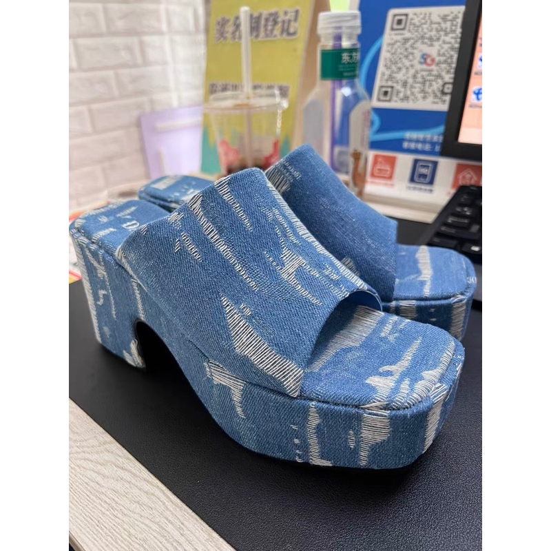 ORDER  🌹 Dép quai ngang da trơn denim , da trơn đế bánh mì 7cm