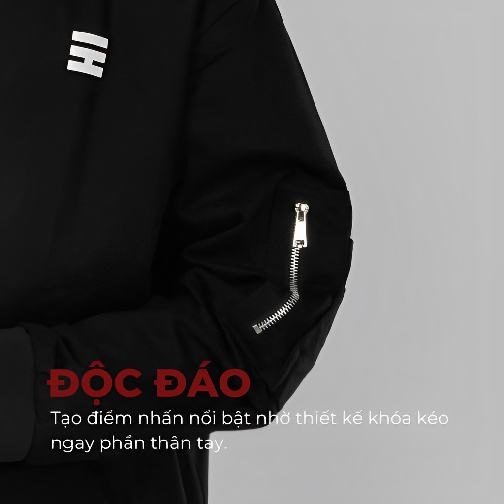 Áo khoác bomber nam kaki đen trơn basic khóa kéo chính hãng HIDDLE | H04-AK3