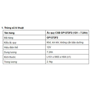 Bình Ắc Quy CSB  12V-7.2Ah