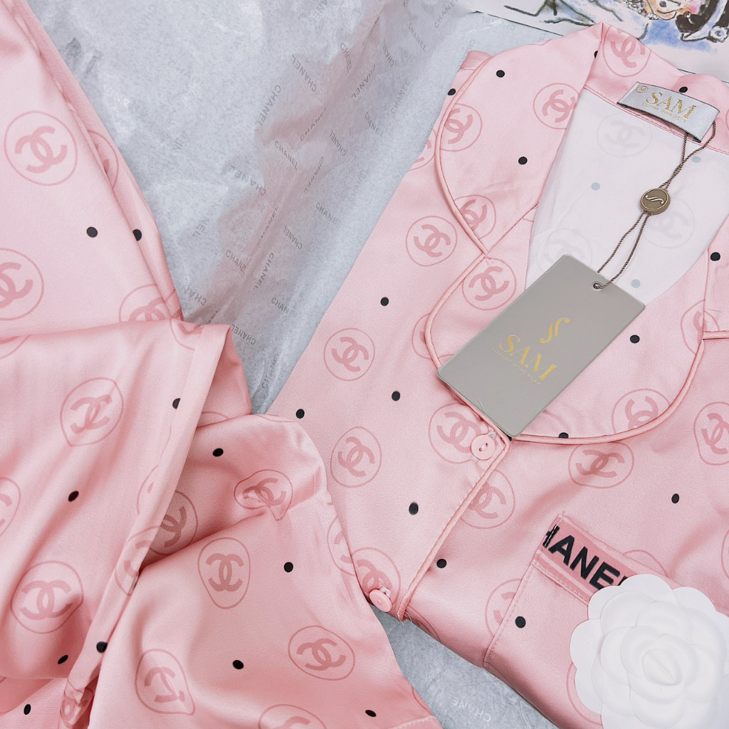 Set đồ ngủ mặc nhà Sam Luxury bộ đồ pijama nữ quần dài,tay ngắn chất vải lụa Luxury mềm nhẹ họa tiết chữ độc đáo