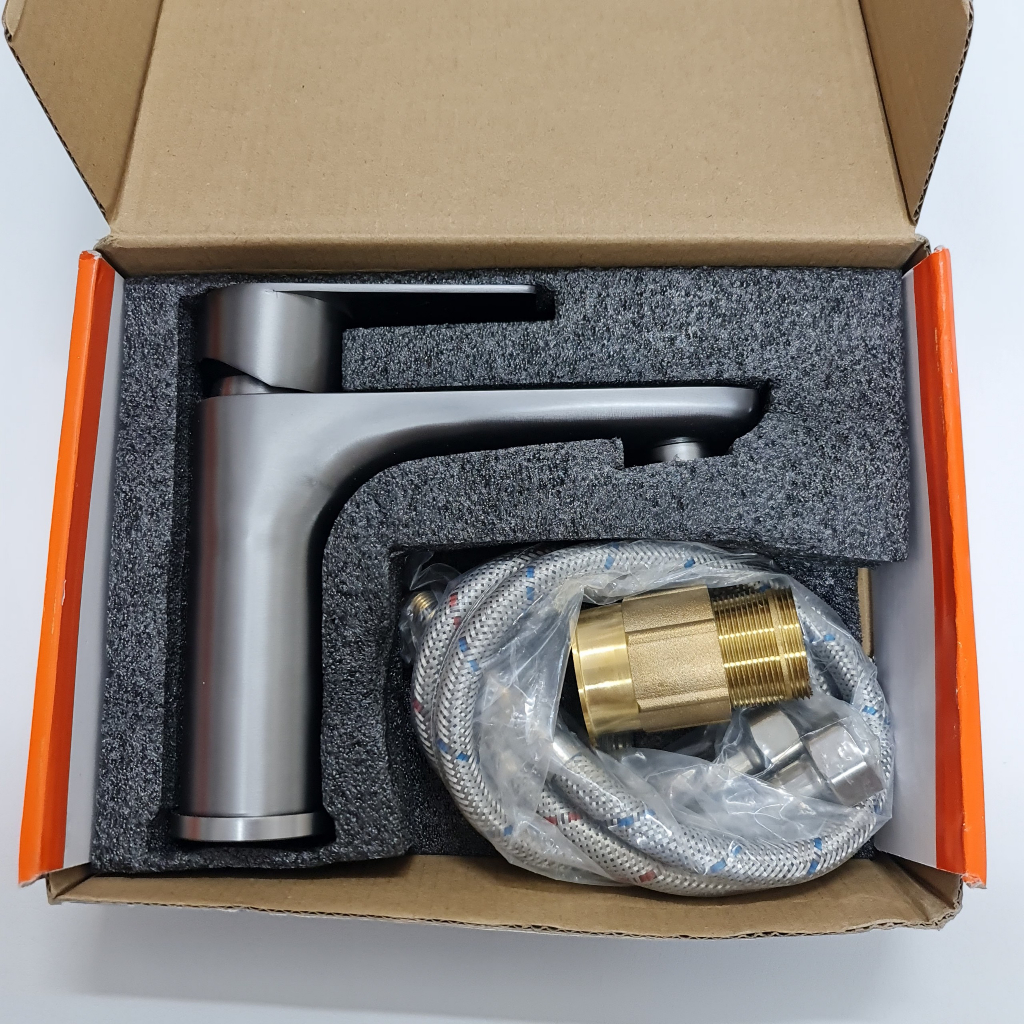 Vòi lavabo nóng lạnh mạ xám Titan