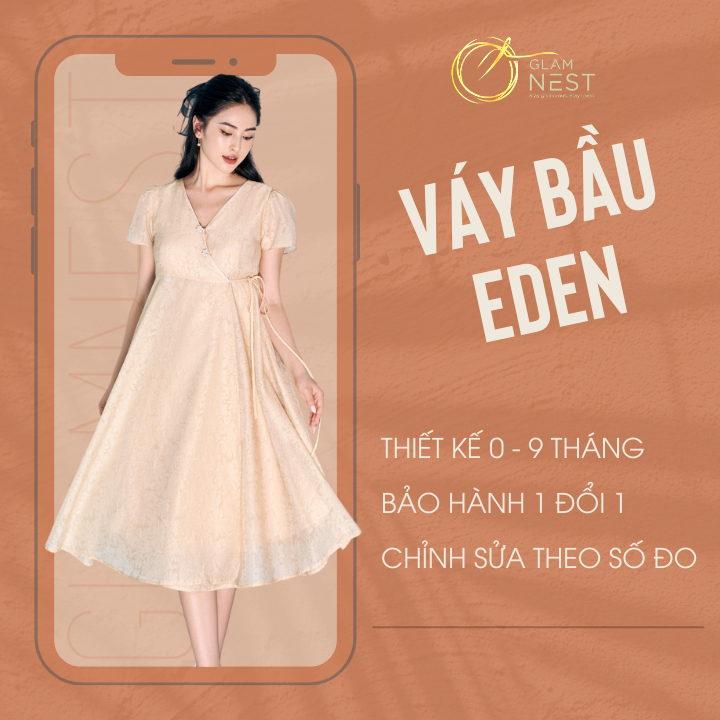 Váy Bầu Dự Tiệc Đầm Bầu Thiết Kế Tơ Thêu Hoa Cao Cấp Glam Nest VD020