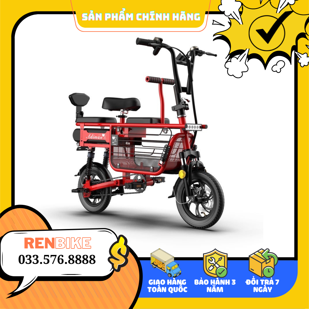 Xe Điện Mini Gấp Gọn ADIMAN X1, Xe Điện Mini Gấp Gọn, 3 Ghế Ngồi, Pin Lithium Cao cấp, BH 24 tháng