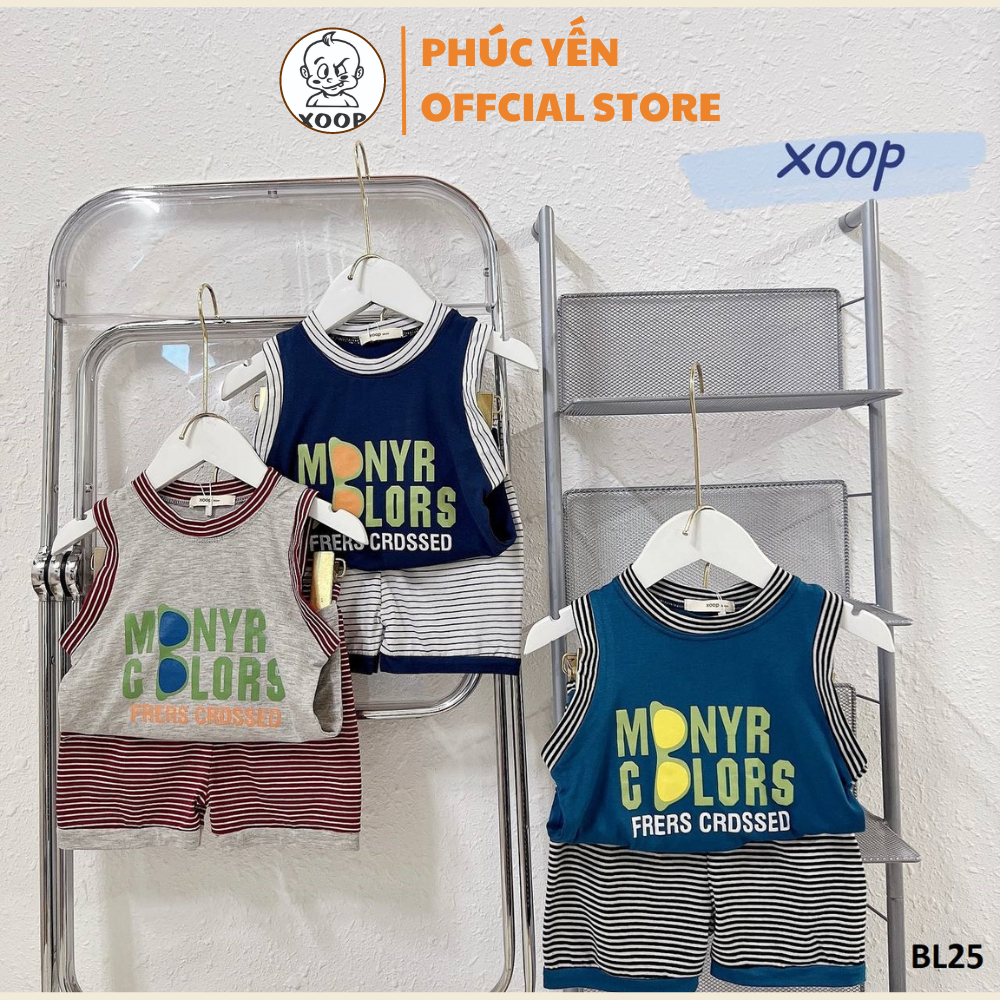 Bộ ba lỗ XOOP cotton lụa thể thao in kính chữ Mnyr cho bé  BL25,Đồ bộ thời trang quần áo trẻ em Shop Phúc Yến