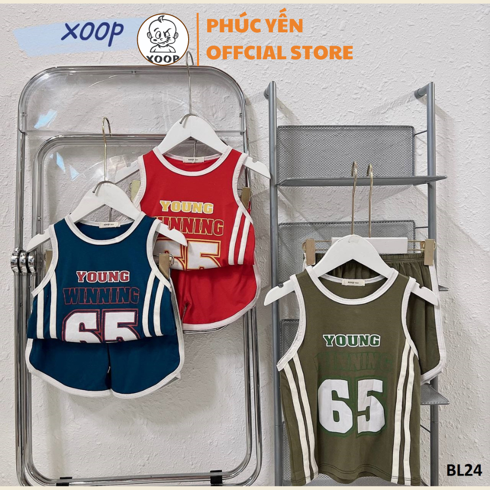 Bộ ba lỗ XOOP cotton lụa thể thao in  số 65 cho bé (11-25kg) BL24,Đồ bộ thời trang quần áo trẻ em Shop Phúc Yến