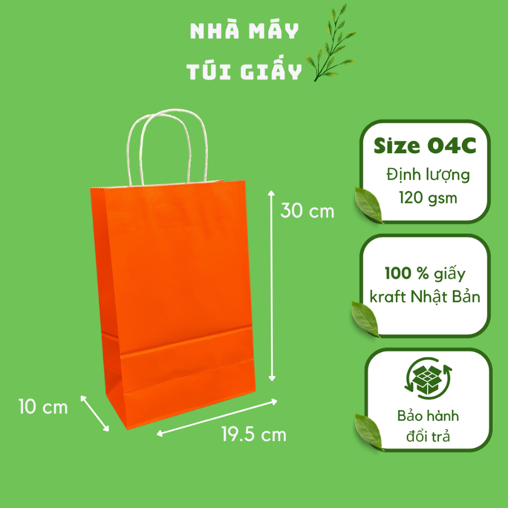 20 chiếc túi giấy màu cam đựng quà mịn đẹp không mùi size 04: 19.5x10x30cm có quai
