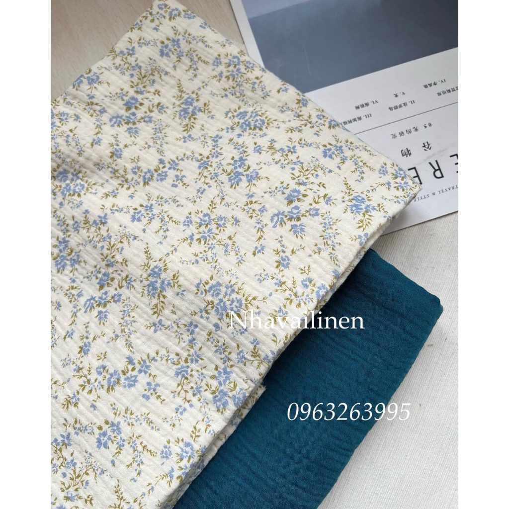 Vải Xô Muslin Họa Tiết Hoa Dây Xanh Nhà Vải Linen