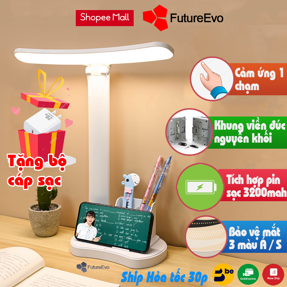 Đèn học để bàn chống cận cao cấp Future Evo Phím cảm ứng 3 chế độ ánh sáng pin dung lượng lớn