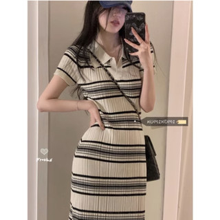 (ORDER) Váy Polo Ngắn Tay Dáng Dài Tôn Dáng, Váy Dệt Kim Mùa Hè Giản Dị Phong Cách Vintage