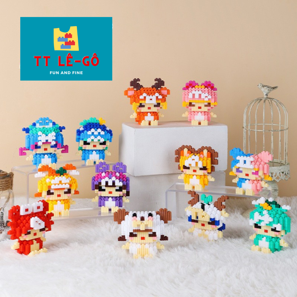 Đồ chơi Lắp ráp 12 con giáp,12 cung hoàng đạo mini, mô hình đồ chơi lắp ghép đáng yêu 3D