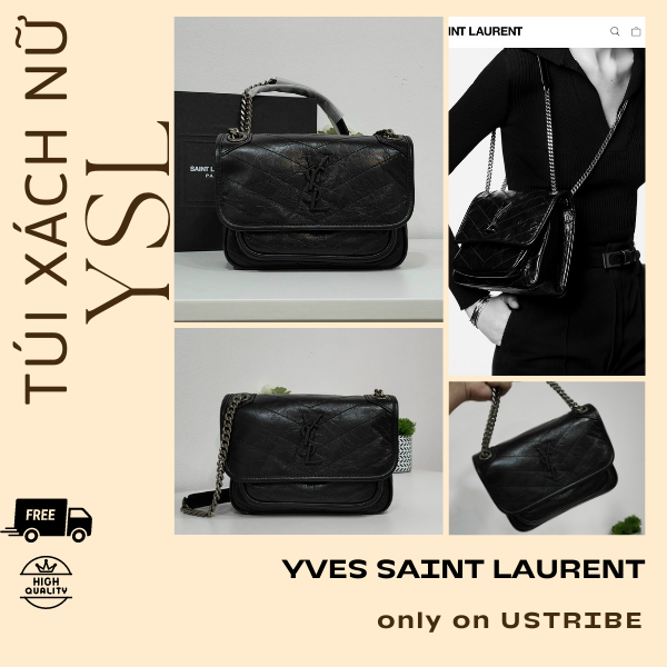 (Fullbox) Túi Đeo Chéo Nữ Yves Saint Laurent YSL Niki Vintage Leather Shoulder Bag Màu Đen