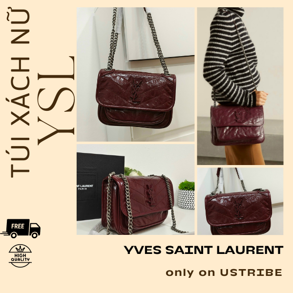 (Fullbox) Túi Đeo Chéo Nữ Yves Saint Laurent YSL Niki Vintage Leather Shoulder Bag Tím Mộng Mơ